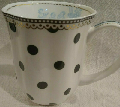 GRACE TEAWARE Polka Dots Cup Mug Gold Blue Accents  Coffee Tea Cup NEW