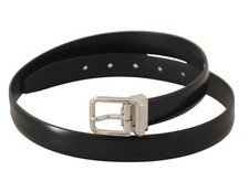 DOLCE & GABBANA Belt Black Polished Calf Leather Logo Metal Buckle s. 85cm/ 34in
