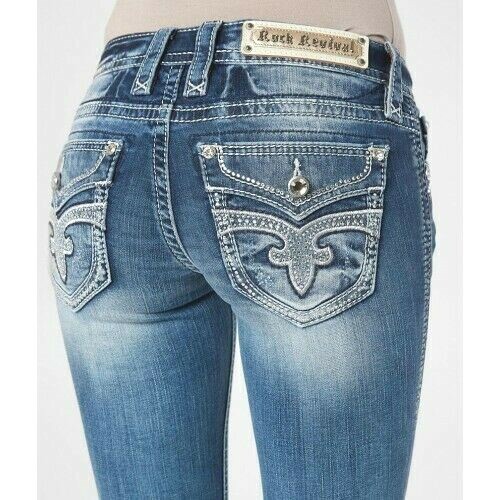 Rock Revival Womens GREER Mid Rise Bootcut Jeans Size 26 NWT Medium Wash Bling | eBay