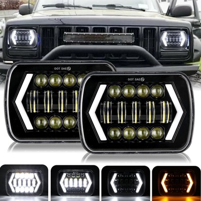 Pair 7x6 5x7 Square LED Headlights Hi-Lo Beam H4 For Chevy S10 Pickup 1982-1997