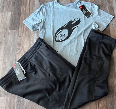 NWT Under Armour Boys YXL Gray/Black FOOTBALL Cold Gear Pants Set