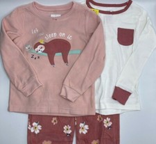 Girls Size 5 Carter's 3-Piece Sleep Set Sloth Long Sleeve Pajamas Sloth Flowers