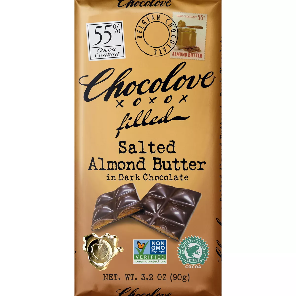 Chocolove 55 Dark Chocolate Bar with Salted Almond Butter Filling