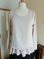 PULL léger maille rose poudré fils d'argent Taille L ou 40-42 WOMAN TBE 