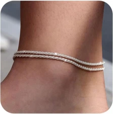 ✨Sterling Silver Ankle Bracelets Women Dainty Layered✨ Waterproof Anklet f✨....