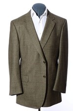 46L Long Jos A Bank Olive Green Wool Overcheck 2-Button Sport Coat Blazer Jacket