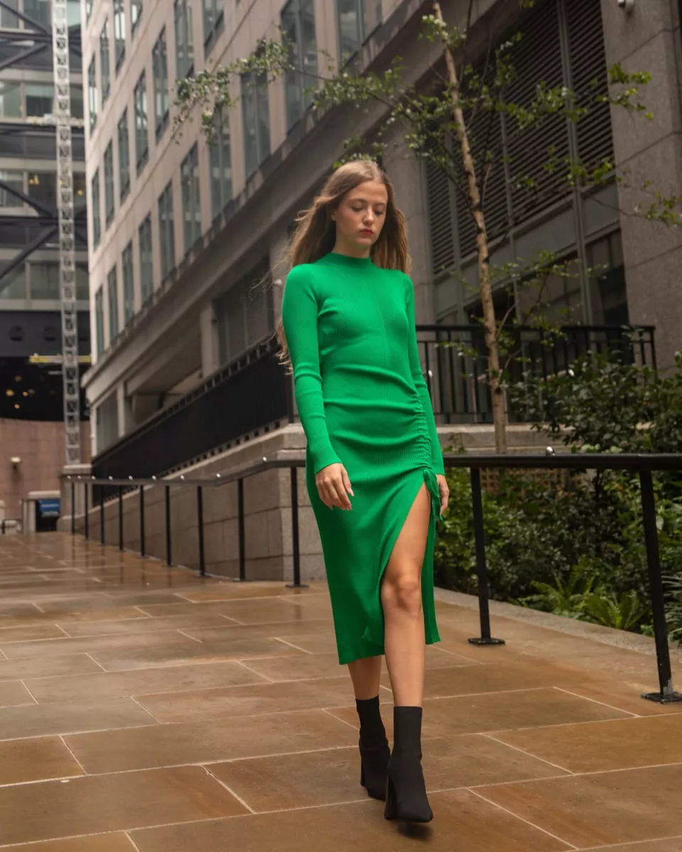 Knitted midi cheap dress with split