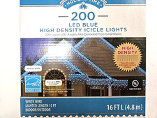 Holiday Time LED Icicle Lights 200 Blue High Density 15ft Corded NEW