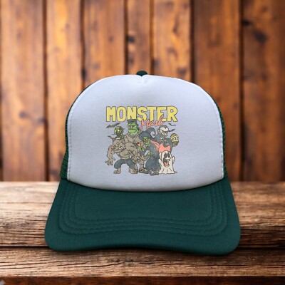 Monster Mash Unisex Trucker Hat Green Snapback Halloween Ghost Spooky Ball Cap