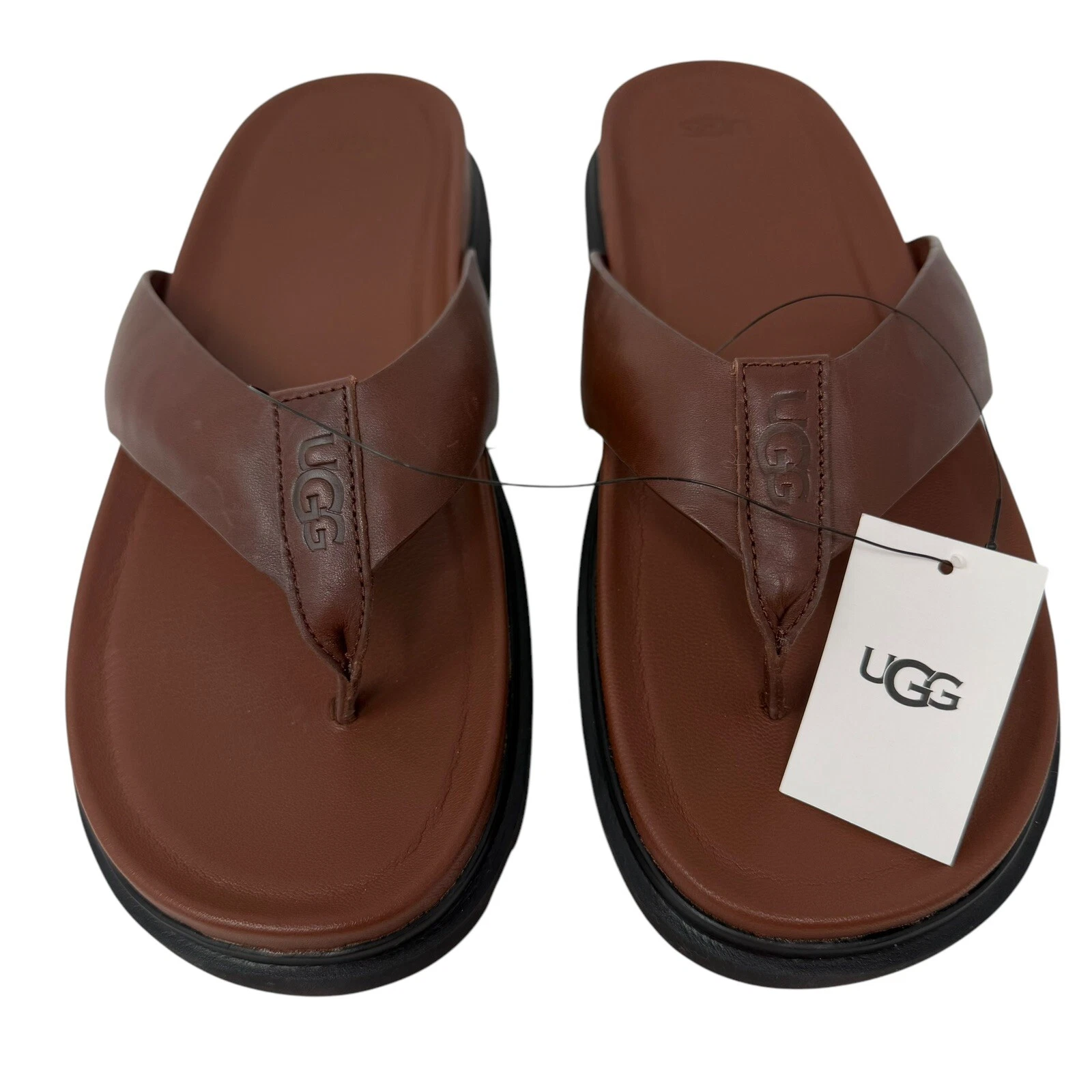 Sandali UGG uomo taglia 12 Capitola infradito pelle cognac slides sandali nuovi con etichette