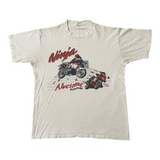 Vintage Rare 90s Kawasaki Ninja Motorcycle T shirt Mens Large Made In USA FLAWS