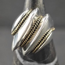 14K Gold Accent Large Sterling Silver Ring Size 7.5