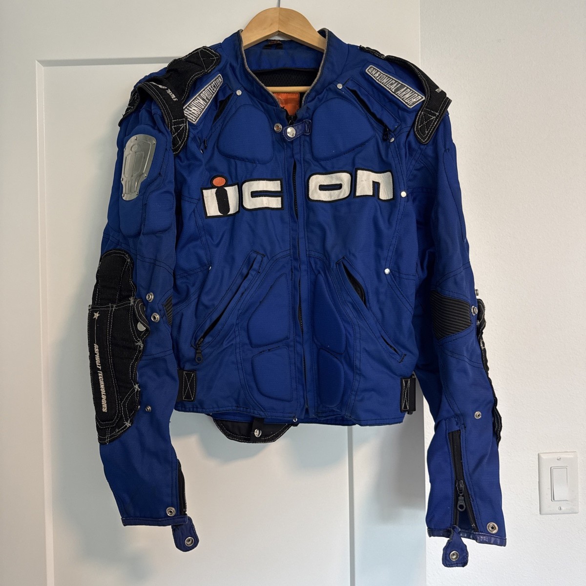 ウェア ICON ELITE TIME TRIAL JAPAN ICON TIMAX BLUE MOTO RIDING JACKET TITANIUM PADDED SIZE M | eBay