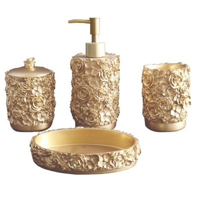 Gold Bathroom Accessories Set,Rose Design Bathroom Set,Farmhouse Bathroom Dec...