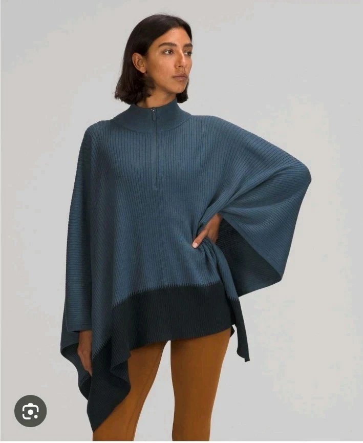 Lululemon On The Go Poncho Sweater Merino Wool Iron Blue One Size Oversized