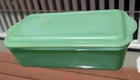 1940s Fire King Jadeite PHILBE Refrigerator loaf DISH w LID Impressed Design 10”