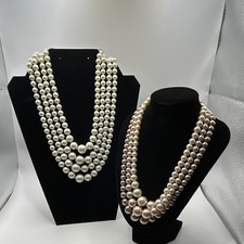Vintage 1950s JAPAN Faux Pearl Necklace Lot 2pc 3-Strand Ombre 4-Strand Choker