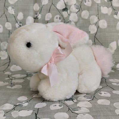 Osterhase Hase Vintage Mothercare weiß/rosa 10 Zoll Stofftier Rasselschwanz #0844