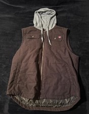 Wrangler Workwear Vest Mens 3xl Brown Quilted Hooded Canvas Zip Pockets Wrangler Workwear Vest Mens 3xl Brown Quilted Hooded Canvas Zip Pockets
