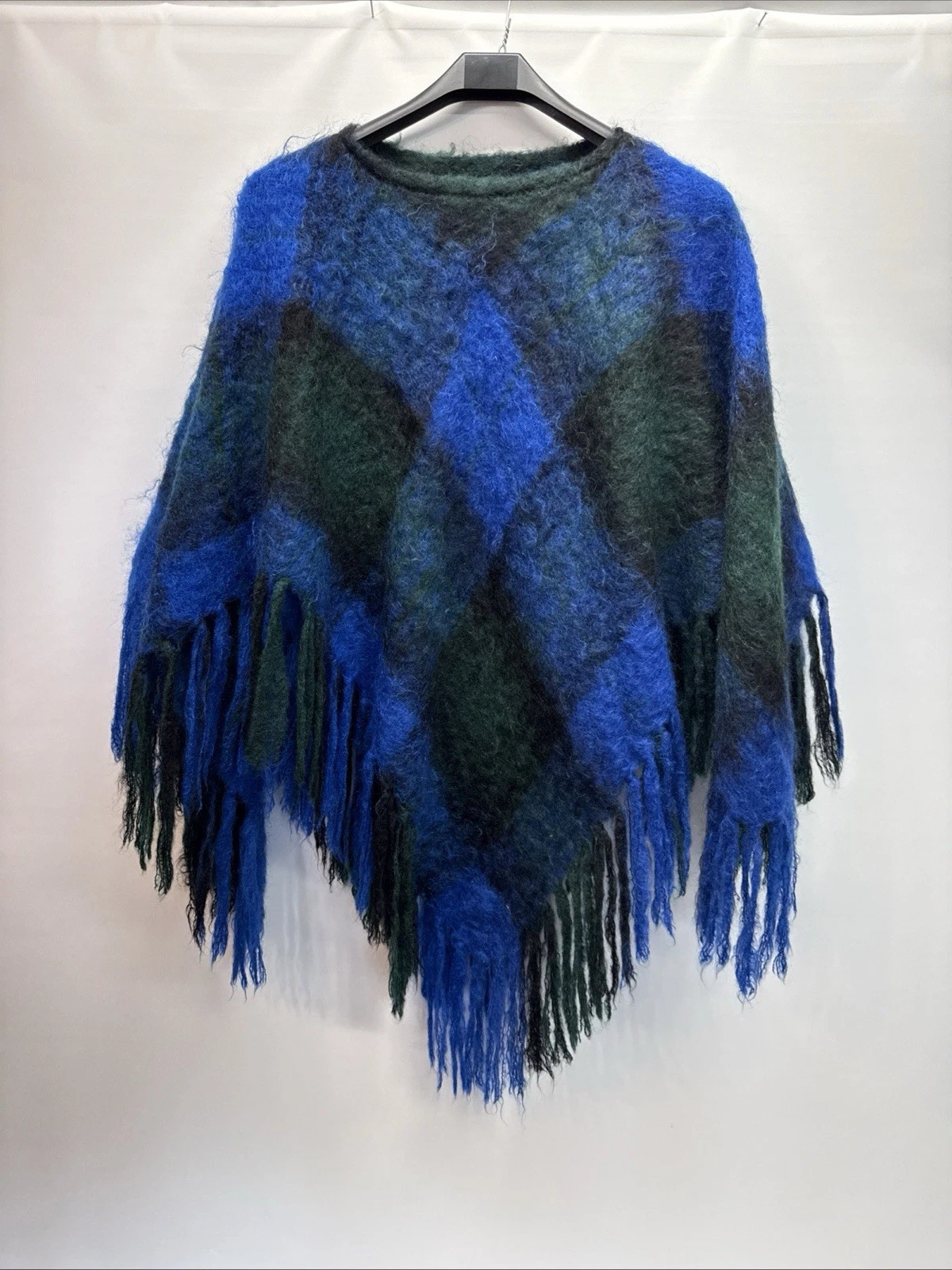 VTG Hugh Macpherson Mohair Fringed Cape Shawl Shrug Wrap Poncho Scotland Plaid