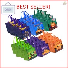 AhfuLife 24 Pcs Halloween Trick or Treat Bags, Candy Tote Bags with Handles, Reu