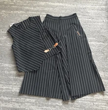 Norm Style Italy 2pc Vest Cropped Flare Pants Set Black Stripped S EUR 38 6 NWT