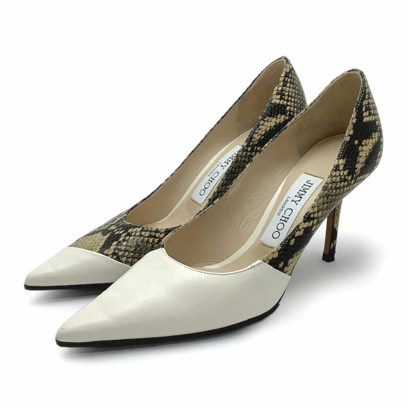Jimmy Choo Leather Python Pumps Pointed Toe White… - image 1
