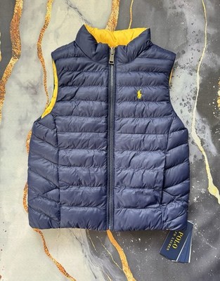Polo Ralph Lauren Boys Reversible Puffer Vest Yellow Blue Size 5 NWT $125