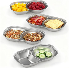 Stainless Steel Toddler Plates Set of 4, 2-Compartment Kids Plates for Snack Por