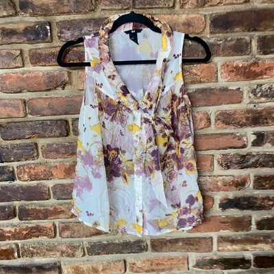 H&M Floral Sleeveless Tie Neck Button Down Shirt Women's Size 2