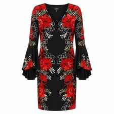 Whimsigoth Dark Romantic Floral Bell Sleeve Dress Size Large Witchy Cottage Noir
