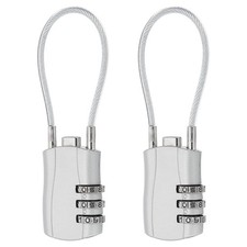 2 Pcs 3 Digit Luggage Cable Combination Lock with 5" Long Cable, Silver