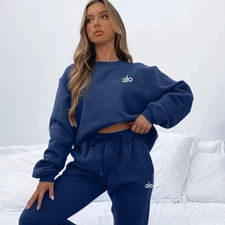 AIo Hoodie Set Women's Long Sleeved Pullover Drawstring Ankle Pants Sports Suit
