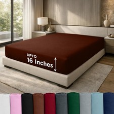 DAN RIVER 100 Cotton Jersey Fitted Sheet, Queen, Brown, 16 Inch Deep Pockets...