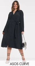 "ASOS CURVE" Beautiful Black Pleated Midi Length Shirt Dress - PLUS SIZE 28
