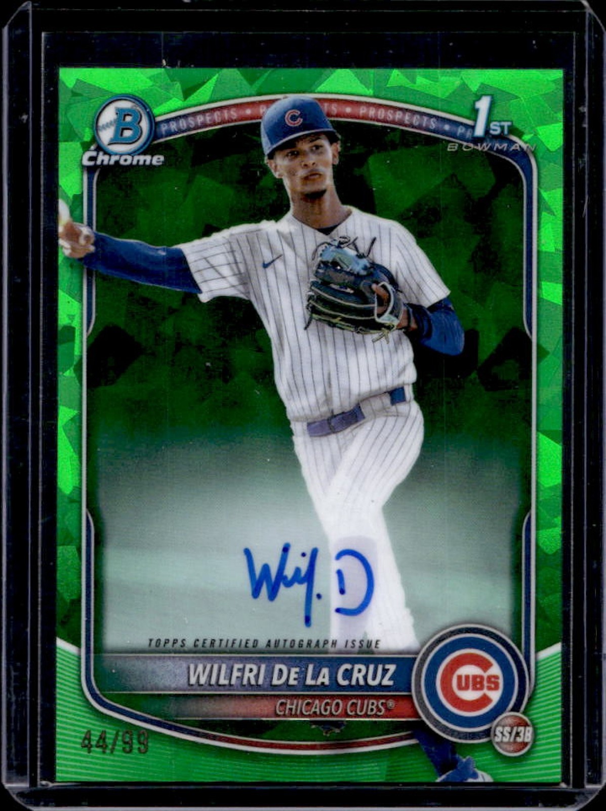 2025 Bowman Chrome Sapphire Wilfri De La Cruz Auto Green Refractor 1st #44/99