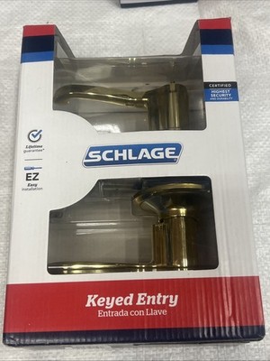 Schlage Flair Lever Entry Door Lock Set, Polished Brass, Keyed Entry, 2 Keys