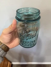Vintage Antique Ball Perfect Mason Canning Jar Blue Glass Pint Jar #8 