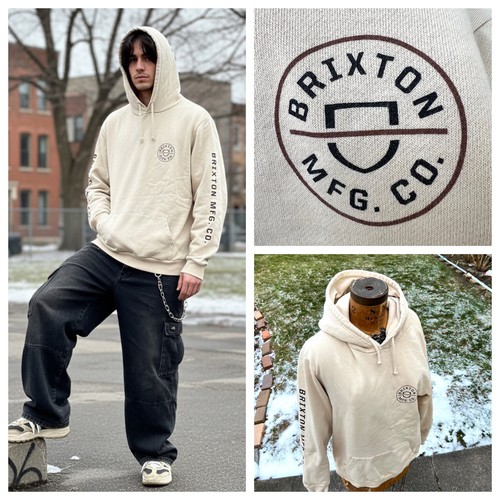 Brixton Crest Hoodie Mens L Graphic Sleeve Oversized Skater Streetwear Grunge - Image 1