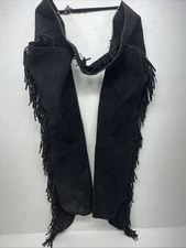 NOS Black Show Chaps With Fringe Adjustable Waist 46” I-69