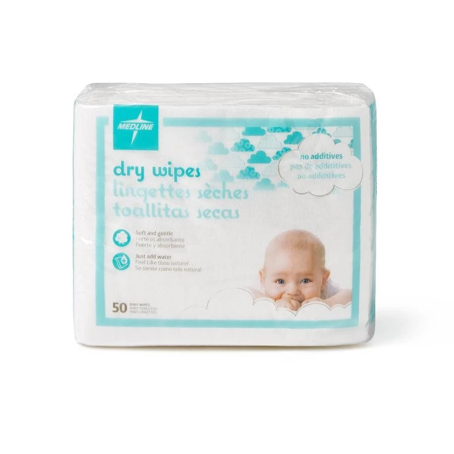 Medline Ultrasoft Dry Wipes, Spunlace, 10 Inches x 13 Inches, Disposable, White