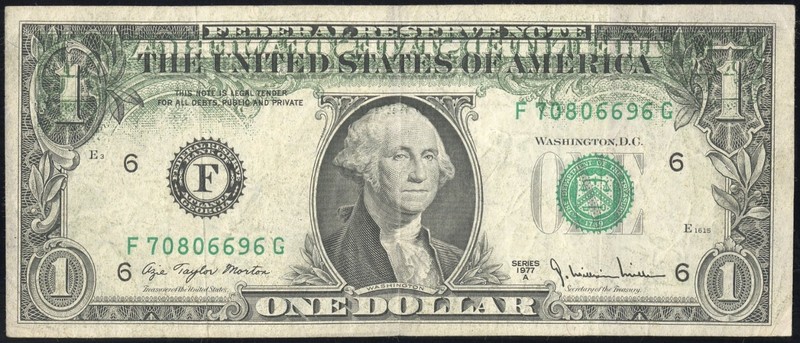 US Paper Money 1977A $1 Federal Reserve Note Transfer ERROR NO RESERVE!