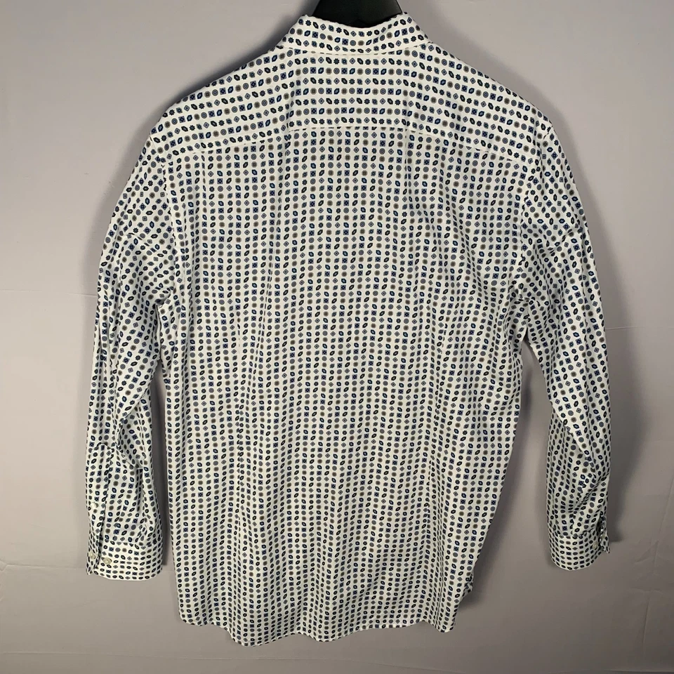 Camisas de vestir ETRO 42 para hombre con botones contemporáneas 100 % algodón blancas geométricas 16" Foto 3 de 4