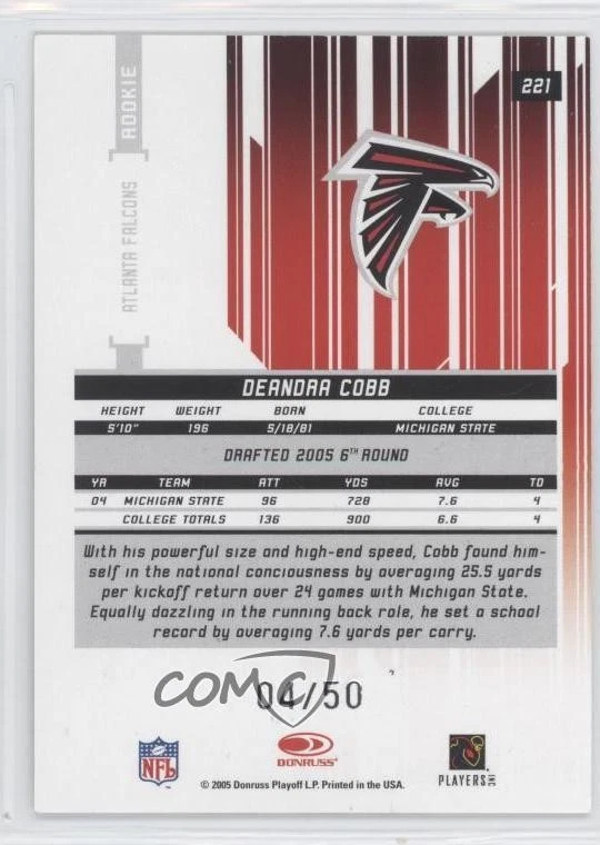 2005 Leaf Rookies & Stars Rookie Longevity Parallel /50 DeAndra Cobb Auto RC - Image 2 of 2