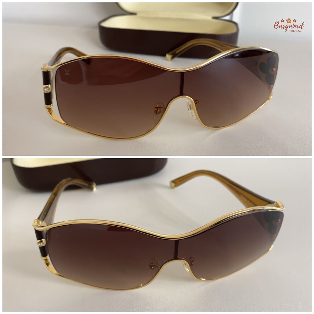 Auth LOUIS VUITTON Brown Gold Speckling Metal Frame Auth LOUIS VUITTON Brown Gold Speckling Metal Frame