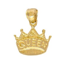 14k Yellow Gold QUEEN Crown Pendant / Charm, Made in USA
