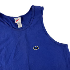 Vtg 2000 Mens Speedo Graphic Spellout Tank Top Sz M Blue Made In USA Cotton Y2K