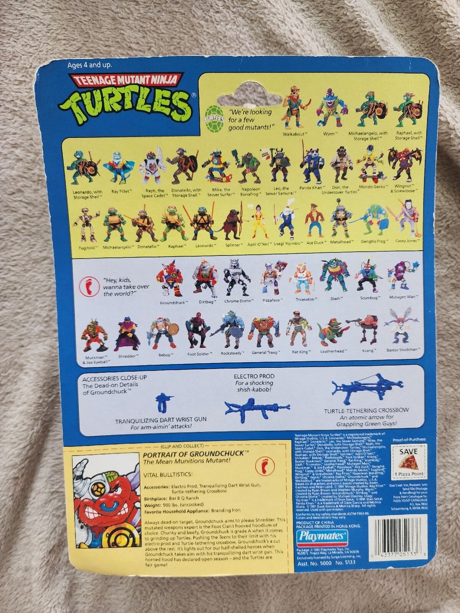 タートルズ　Groundchuck フィギュア TMNT 1991 Groundchuck Action Figure With File Card Playmates