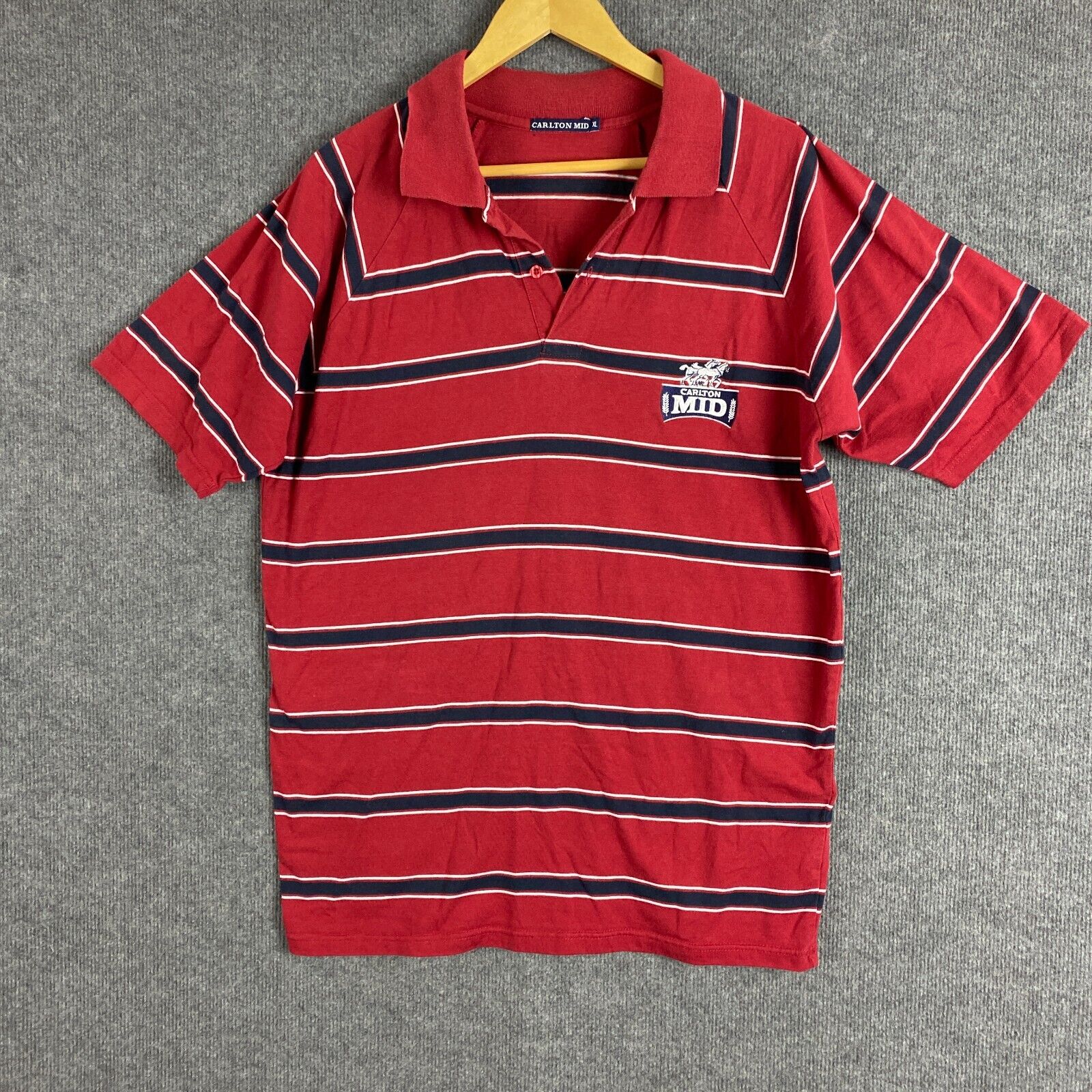Carlton Mid Polo Shirt Mens Extra Large Red Blue Striped Beer Brewery Rugby