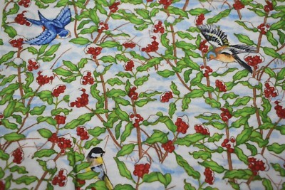 Stella Blue SSI Cherry Tree Blue Bird Fabric Show Magic Birds & Holly 1 Yard